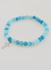 Religious Bracelet with Cross and Agate – Blue