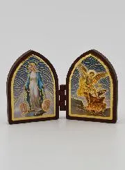 Mini Diptych Icon – Our Lady of Miracles and Saint Michael