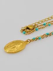 Miraculous Medal and Beaded Necklace – Turquoise