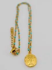 Miraculous Medal and Beaded Necklace – Turquoise