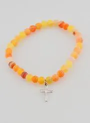 Religious Bracelet with Cross and Agate – Orange