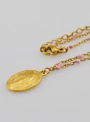 Miraculous Medal with Beaded Chain - Pink