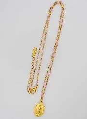 Miraculous Medal with Beaded Chain - Pink