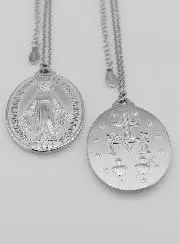 Silvery Miraculous Medal with Necklace - 40mm