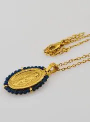 Miraculous Medal Necklace – Dark Blue Beads