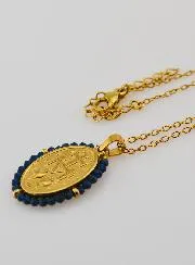 Miraculous Medal Necklace – Dark Blue Beads