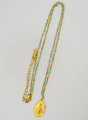 Beaded Necklace with Miraculous Medal – Turquoise