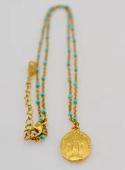 Beaded Necklace with Miraculous Medal – Turquoise