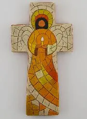 Ceramic Cross with Guardian Angel - 15cm