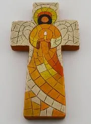 Ceramic Cross with Guardian Angel - 15cm