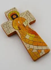Ceramic Cross with Guardian Angel - 15cm