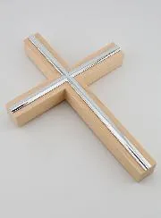 Maple Crucifix with a Silver Finish – 20cm