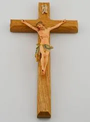 Linden Wood Crucifix and Christ with a Blue Cloth – 18cm