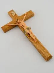 Linden Wood Crucifix and Christ with a Blue Cloth – 18cm