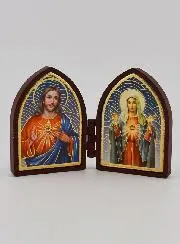 Small Diptych Icon – Sacred Hearts of Jesus and Mary