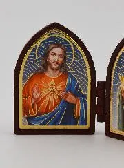 Small Diptych Icon – Sacred Hearts of Jesus and Mary