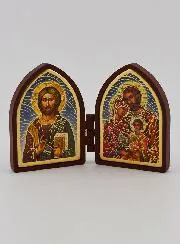 Mini Diptych Icon – Christ Pantocrator and the Holy Family