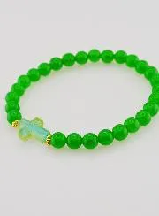 Religious Bracelet with Cross and Green Jade