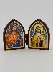 Mini Diptych Icon – Sacred Heart of Jesus and Saint Therese