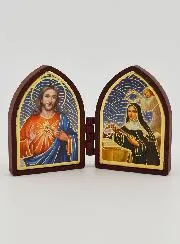 Mini Diptych Icon – Sacred Heart of Jesus and Saint Rita