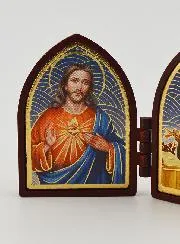 Mini Diptych Icon – Sacred Heart of Jesus and Saint Rita