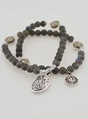 Natural Stone Rosary – Labradorite, St Benedict and St Michael