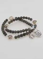 Natural Stone Rosary – Labradorite, St Benedict and St Michael