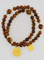 Natural Tiger's Eye Rosary - Saint Benedict