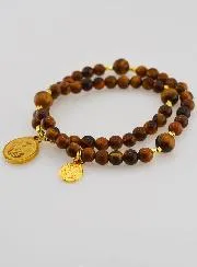 Natural Tiger's Eye Rosary - Saint Benedict