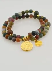 Indian Agate Rosary - Padre Pio and Saint Benedict