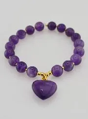 Natural Stone Heart Bracelet – Amethyst