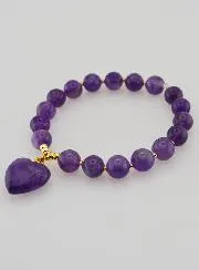 Natural Stone Heart Bracelet – Amethyst