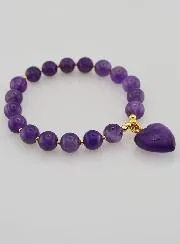 Natural Stone Heart Bracelet – Amethyst