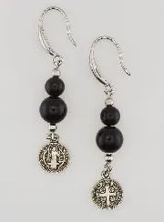 Protective Earrings – St Benedict and Obsidian