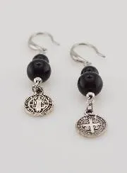 Protective Earrings – St Benedict and Obsidian