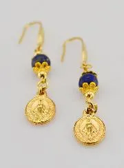 Miraculous Medal – Lapis Lazuli Earrings