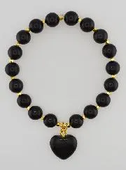 Natural Stone Heart Bracelet – Obsidian