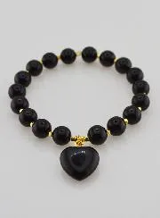 Natural Stone Heart Bracelet – Obsidian
