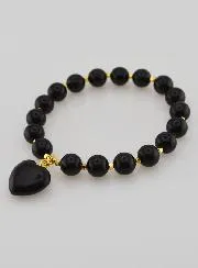 Natural Stone Heart Bracelet – Obsidian
