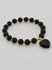 Natural Stone Heart Bracelet – Obsidian