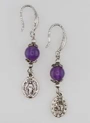 Earrings – Miraculous Medal and Amethyst