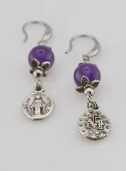 Earrings – Miraculous Medal and Amethyst