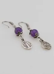 Earrings – Miraculous Medal and Amethyst