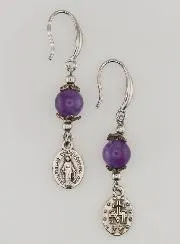 Miraculous Medal – Amethyst Earrings
