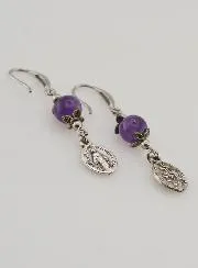 Miraculous Medal – Amethyst Earrings