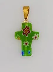 Handcrafted Glass Cross Pendant – Green