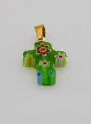 Handcrafted Glass Cross Pendant – Green