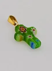 Handcrafted Glass Cross Pendant – Green