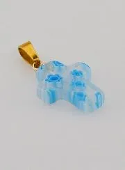 Handcrafted Glass Cross Pendant – White and Blue