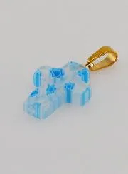 Handcrafted Glass Cross Pendant – White and Blue